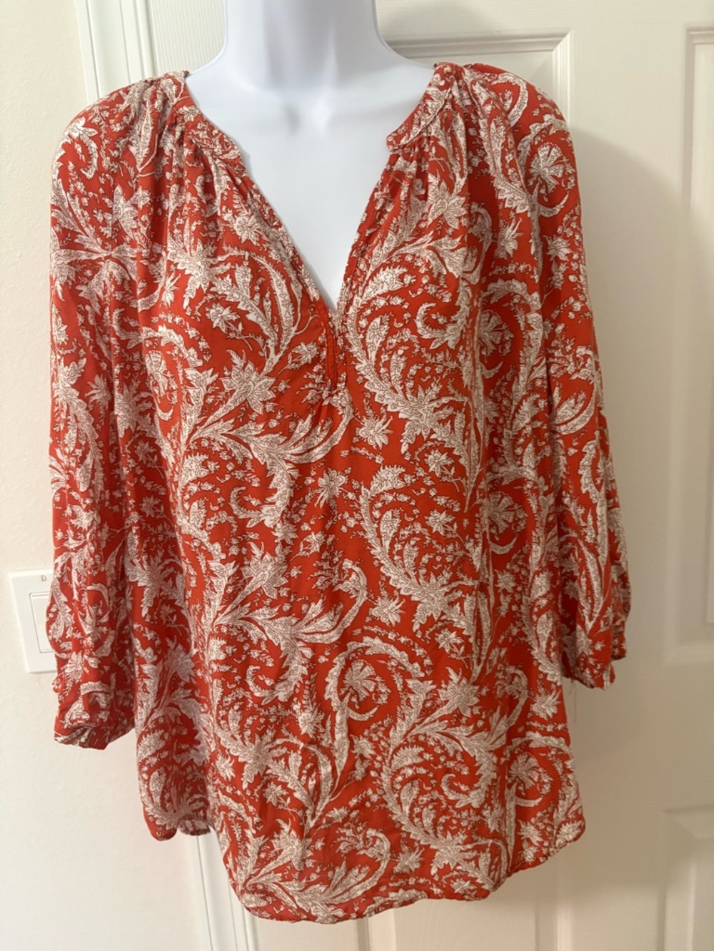 Jones & Co Womens 3/4 sleeve orange white floral boho tunic top v-neck plus 1 x